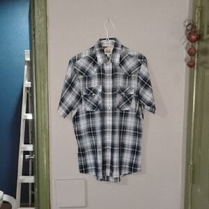 Ely Cattleman Short-Sleeve Plaid Button-Down Shirt in Blue/WHITE CLEARANCE SALE